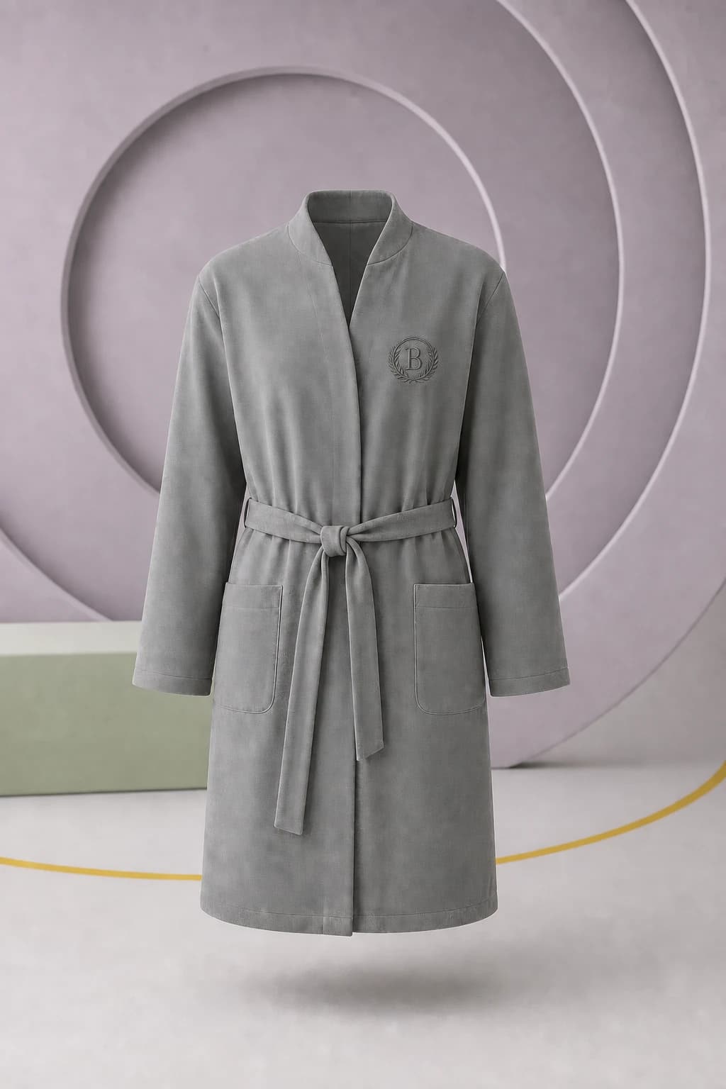 Mute Grey Muted Microfleece robe against acoustic panels.
